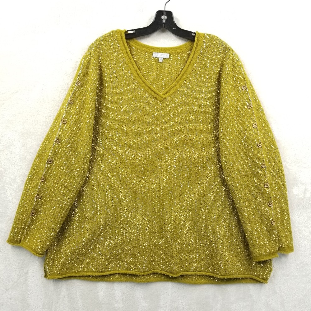 Habitat Clothes to Live In Tunic Women XL Olive Button Sleeve Oversized Sweater